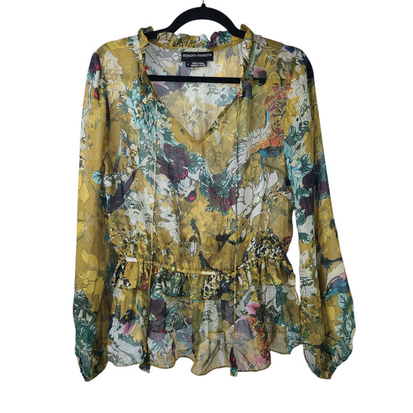 Hemant & Nandita Blouse Keystone Silk Peplum Ruffle Size Small - Picture 3 of 8